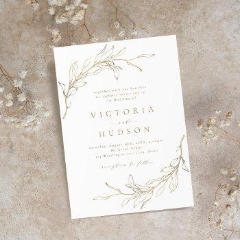 gold simple botanical wreath rustic wedding invitation
