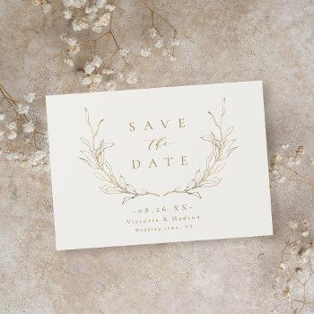  gold simple elegance botanical leaves wedding sav save the date