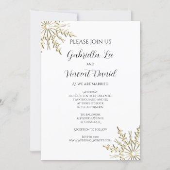 gold snowflakes on white winter wedding invitation