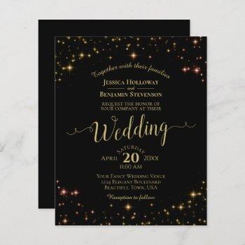 gold sparkles on black budget wedding invitation
