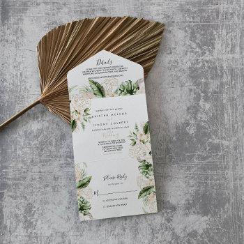 gold tropical foliage floral wedding  all in one invitation
