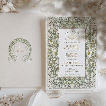 gold vintage daisy art nouveau wedding foil invitation