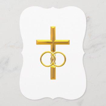 Small Golden 3-d Cross With Wedding Rings Front View