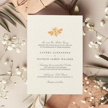 golden bee watercolor wedding invitation