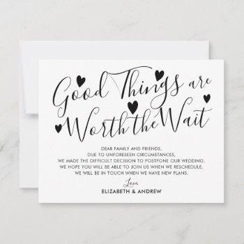 Small Good Things Worth The Wait Wedding Postponement Announcement Front View