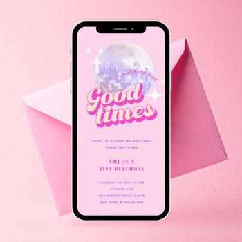 good times groovy pink birthday party invitation