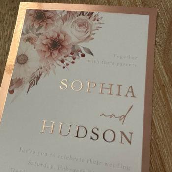 gorgeous divine blush wedding rose gold border foil invitation