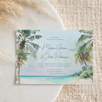 gorgeous tropical beach palm trees island wedding invitation