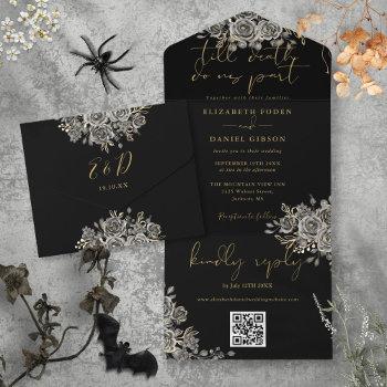 Small Gothic Black And Gold Roses Qr Code Wedding All In One Front View