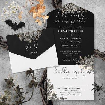 gothic black and white roses floral wedding all in one invitation