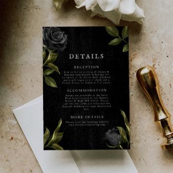 Small Gothic Black Floral Wedding Details  Enclosure Card Front View