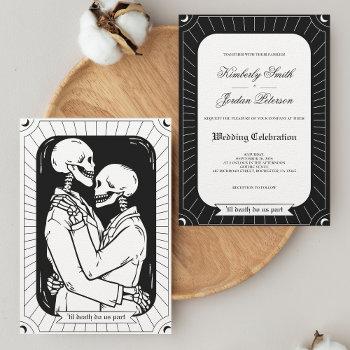 gothic black white tarot lovers skeleton wedding invitation