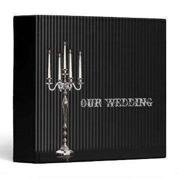Small Gothic Candelabra On Black And Silver Pinstripes Binder Front View