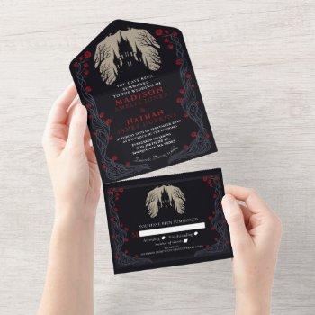 gothic castle floral halloween wedding  all in one invitation