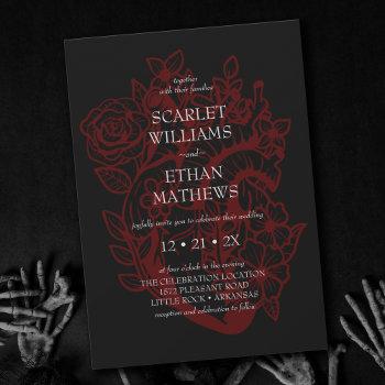 Small Gothic Elegant Red & Black Floral Heart Wedding In Front View