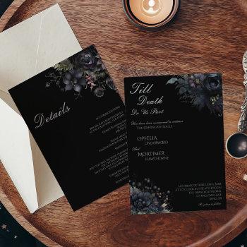 gothic floral black till death wedding details and invitation