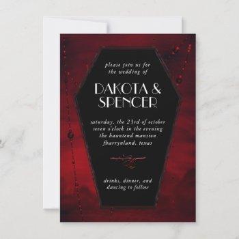 gothic luxe | black and blood red coffin wedding invitation