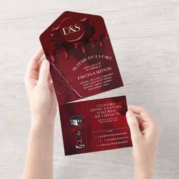 gothic luxe | black and red blood drip wedding all in one invitation