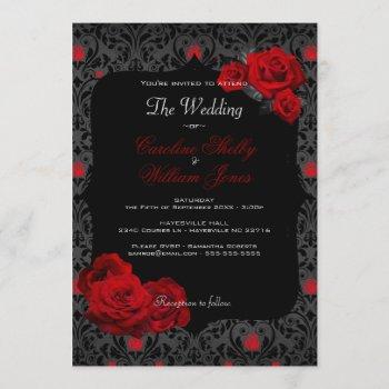 gothic rose black and red wedding invitation