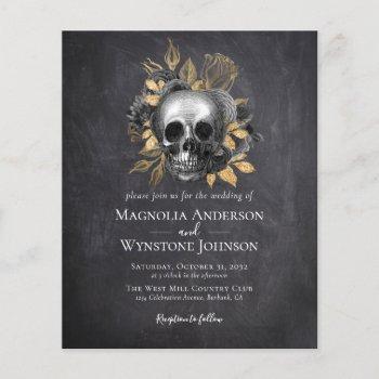 gothic skull gold halloween wedding invitation