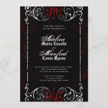 gothic victorian spooky red, black & white wedding invitation