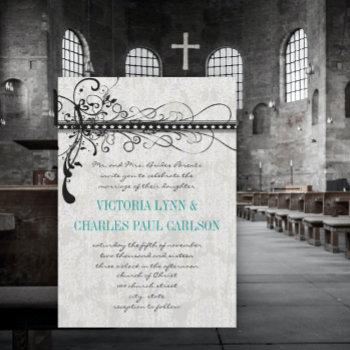 gray damask renaissance wedding photo invitation