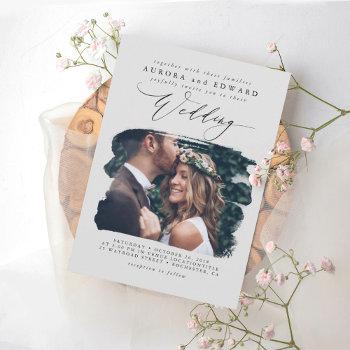 gray modern stylish boho wedding photo invitation