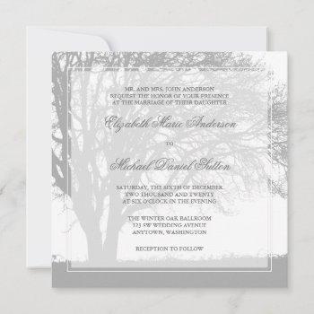 gray oak tree winter wedding invitation