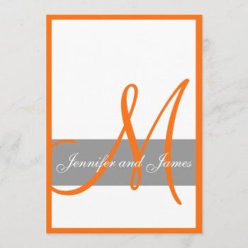 gray orange wedding invitation | monogram names
