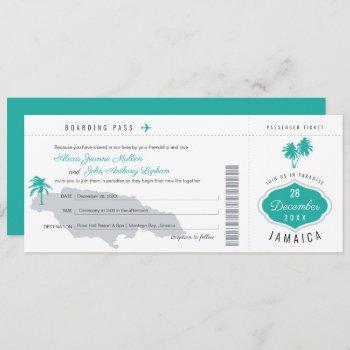 gray teal boarding pass to jamaica wedding invitation