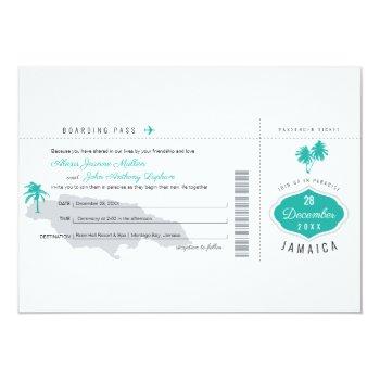 Small Gray Teal Boarding Pass To Jamaica Wedding Front View