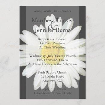 Small Gray & White Daisy Wedding  Announcement Front View
