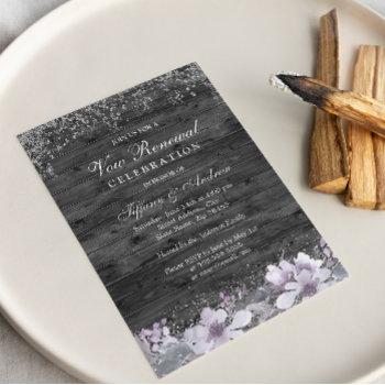 Small Gray Wood Purple Floral Vow Renewal Invite Front View