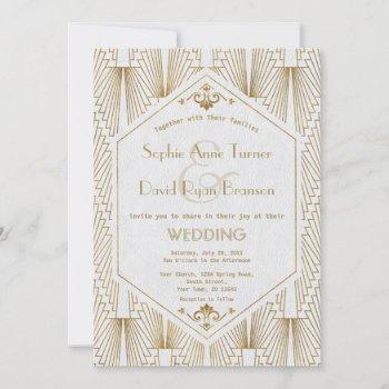 great gatsby art deco gold white wedding invite