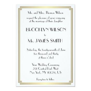 Small Great Gatsby Art Deco Gold White Wedding Invites Front View