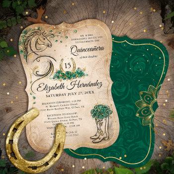 Small Green And Gold Quinceañera Rustic Horse Birthday Front View