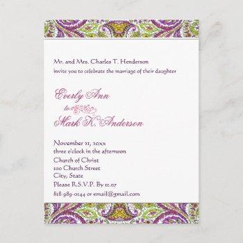 green and pink paisley optional butterfly wedding  invitation postcard
