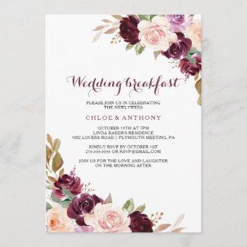 green blush burgundy floral wedding breakfast invitation