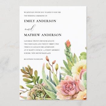 green blush desert succulent cacti foliage wedding invitation