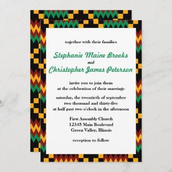 green, dark red, yellow kente cloth invitation