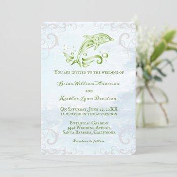 green dolphin wedding invitation