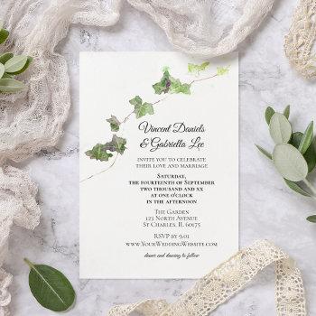 green english ivy vine watercolor wedding invitation