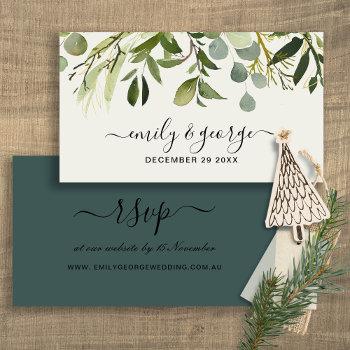 Small Green Foliage Watercolor Wedding Website Rsvp Front View