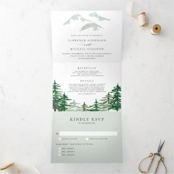 Small Green Forest Watercolor Spring Woodland Wedding Tri-fold Front View