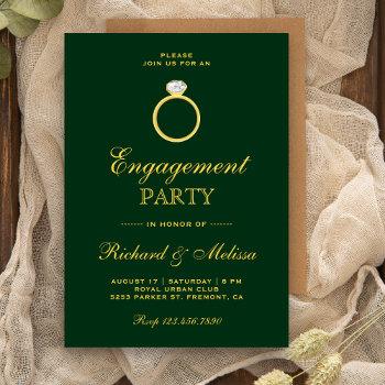 Small Green Gold Diamond Ring Engagement Party Invite Front View