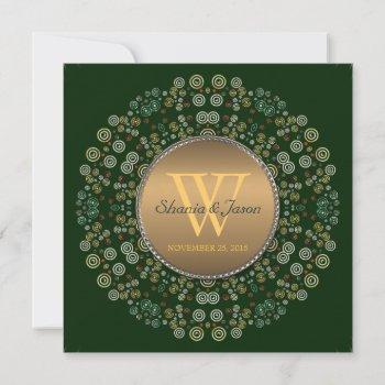 green & gold eternal circle monogram wedding invitation