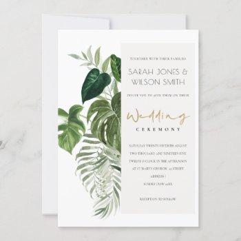 green leafy tropical palm foliage wedding invite