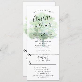 green oak tree wedding invitation w rsvp attached