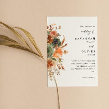 green & terra cotta floral wedding invitation