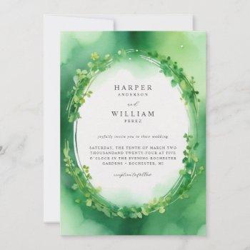 Small Green Watercolor Clover Wreath Wedding Front View
